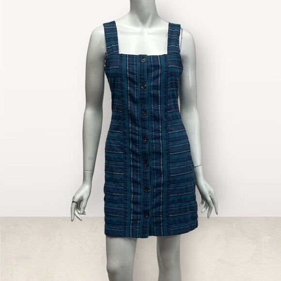 Roxy Striped Blue Button-Down Mini Dress - Picture 3 of 10